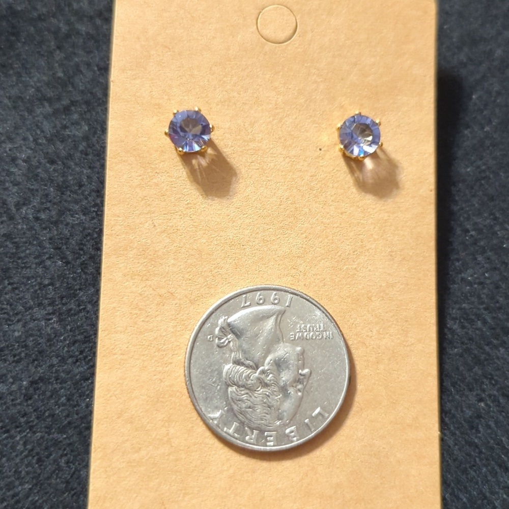 Gold Plated Blue Purple Swarovski Crystal Round Dainty Stud Statement Earrings - Picture 2 of 4